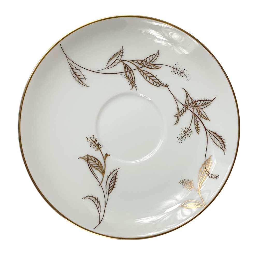 Noritake China Jania 5631 Saucer Plate Gold Leaf White Porcelain Japan Vintage